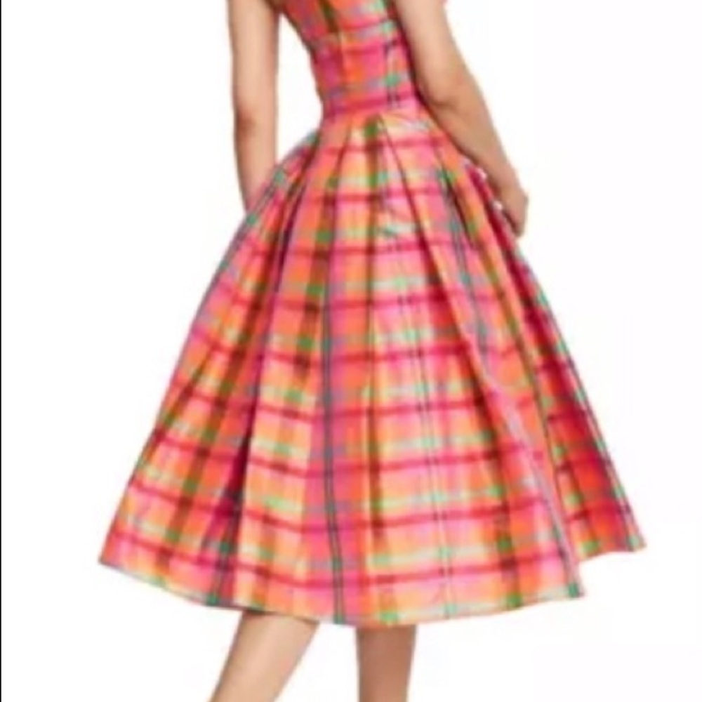 Issac Mizrahi Sleeveless Plaid Silk V Neck Dress - Picture 2 of 4